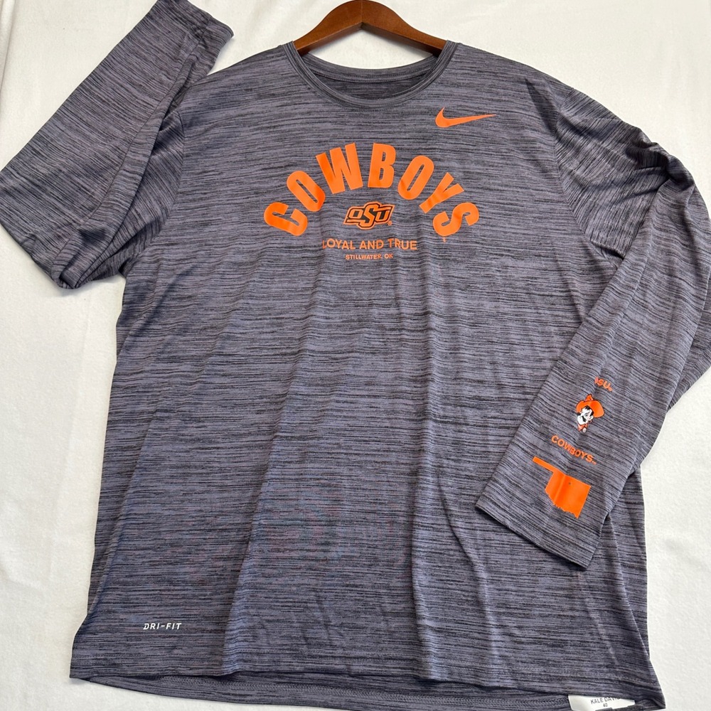 Nike Oklahoma State Cowboys OSU Dri-FIT Shirt Mens XL Long Sleeve Grey Heather